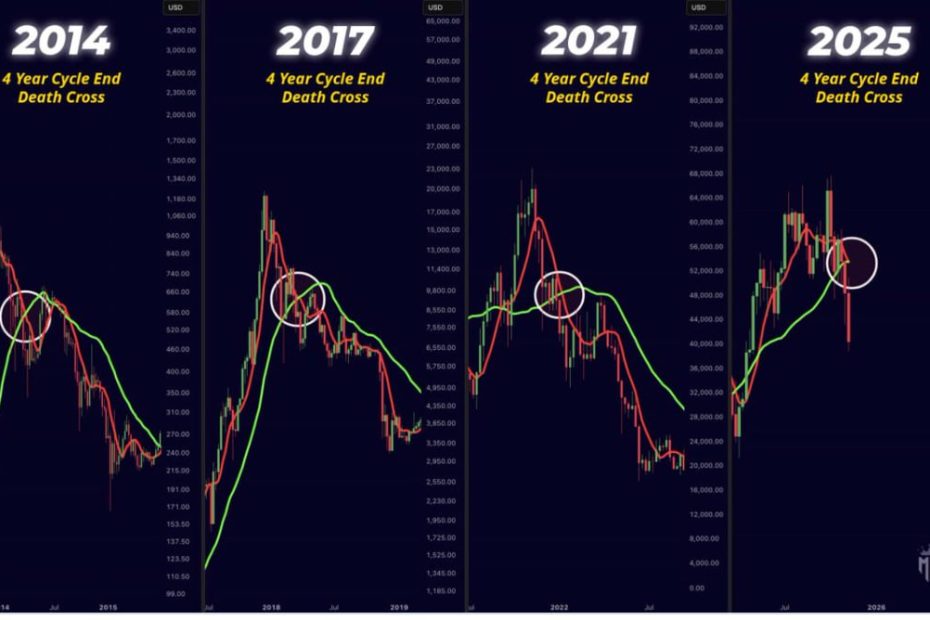 تقاطع مرگ در الگوی بیت کوین: بازار رسماً وارد فاز نزولی شد؟