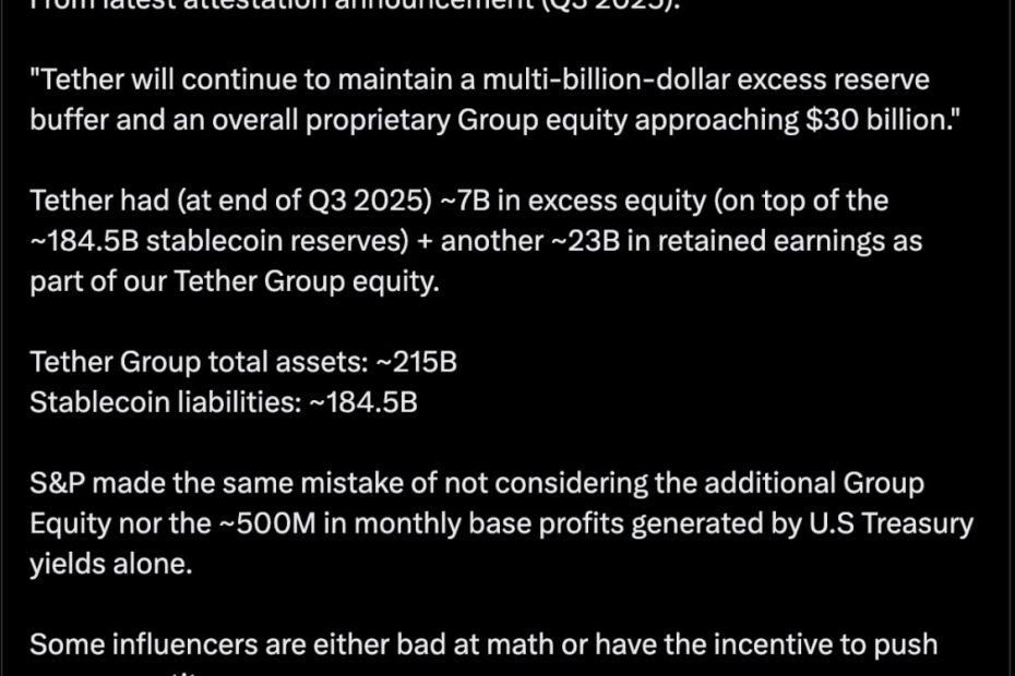 واکنش مدیرعامل تتر به کاهش رتبه USDT در S&P؛ تحلیل یک جنجال